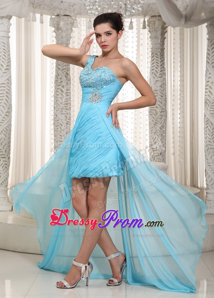 High-low Ruched Prom Party Dress One Shoulder Beading for Franca