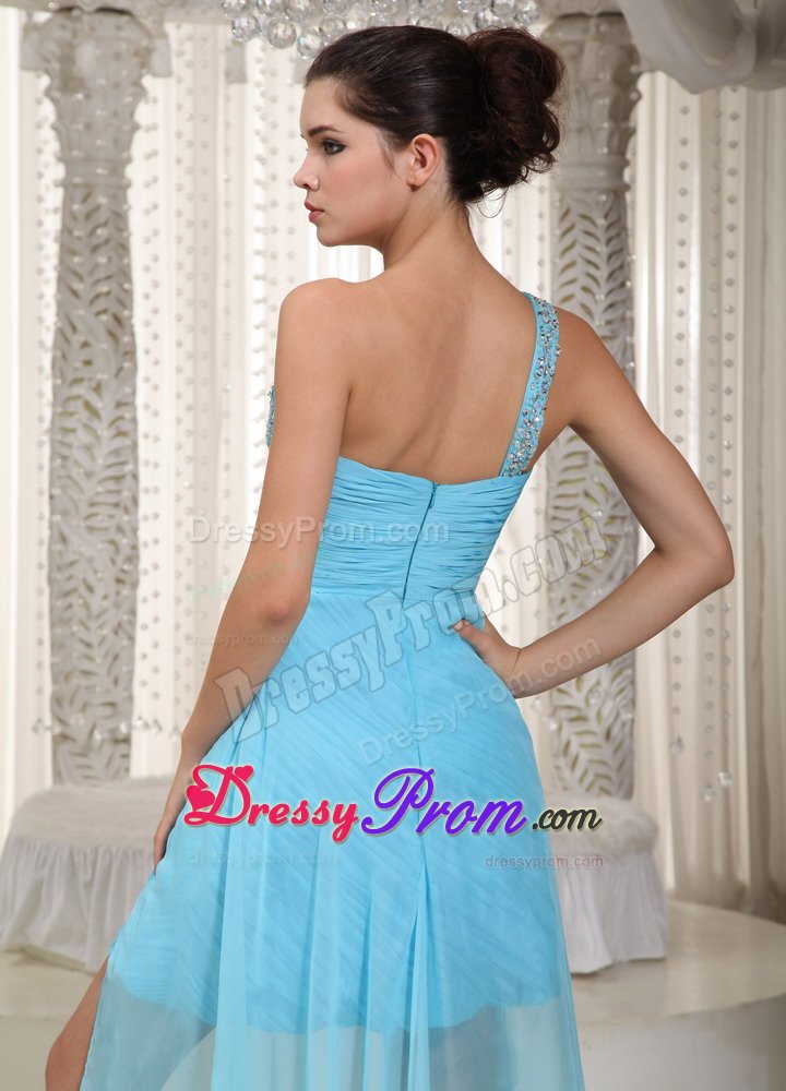 High-low Ruched Prom Party Dress One Shoulder Beading for Franca
