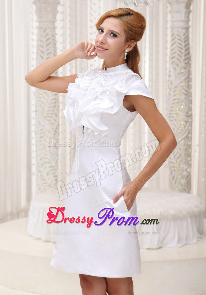 Unique White High-Neck Prom Evening Dresses with Ruffles Mini-length