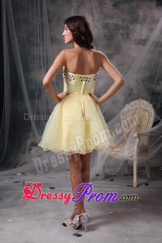 Special Light Yellow Beaded Prom Celebrity Dress Mini-length Organza