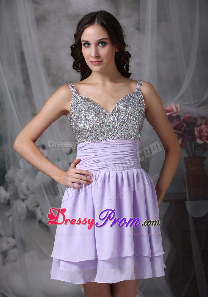 Wanted Mini-length Lilac Prom Gown Dress RhinestOne and Side Zipper