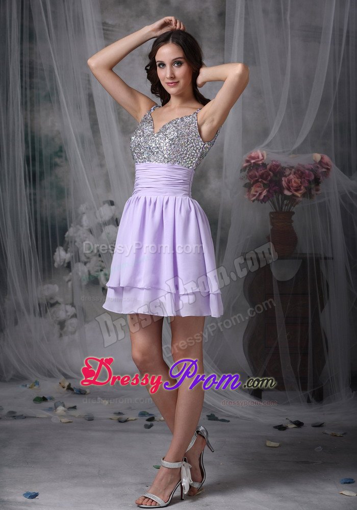 Wanted Mini-length Lilac Prom Gown Dress RhinestOne and Side Zipper