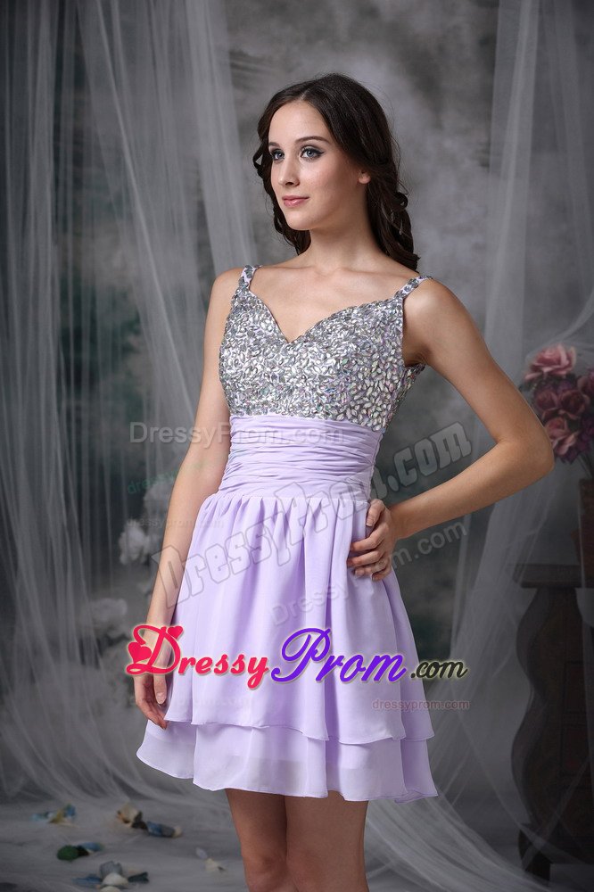 Wanted Mini-length Lilac Prom Gown Dress RhinestOne and Side Zipper