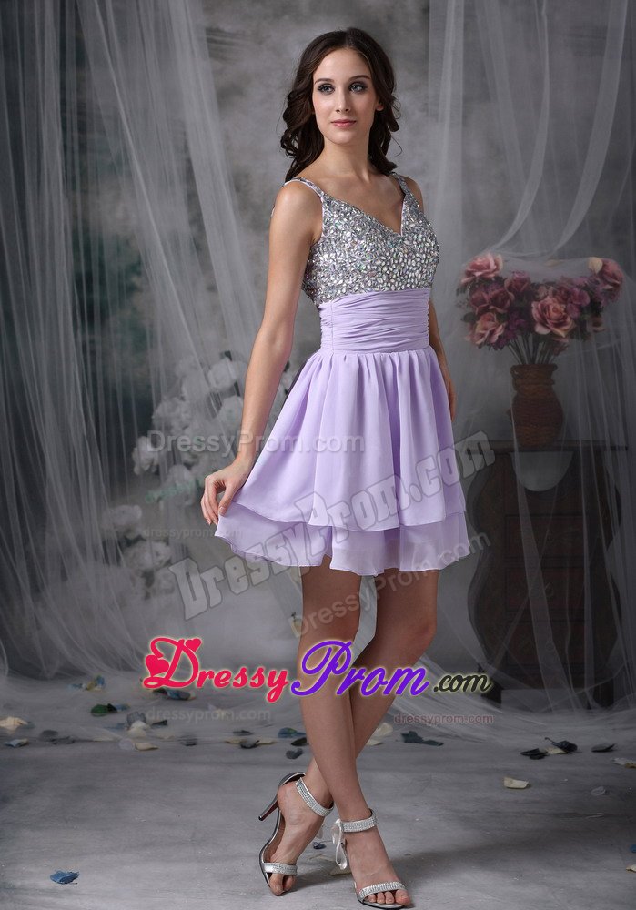 Wanted Mini-length Lilac Prom Gown Dress RhinestOne and Side Zipper