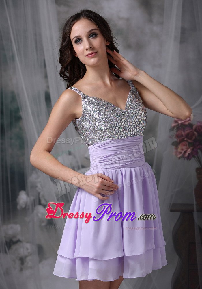 Wanted Mini-length Lilac Prom Gown Dress RhinestOne and Side Zipper
