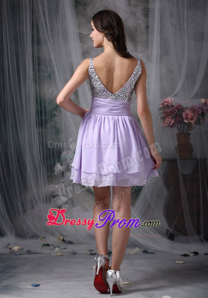 Wanted Mini-length Lilac Prom Gown Dress RhinestOne and Side Zipper