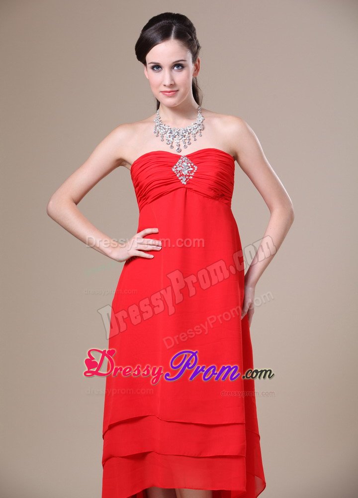 Sophisticated Red Prom Dresses Beading High-low with Zipper up Back