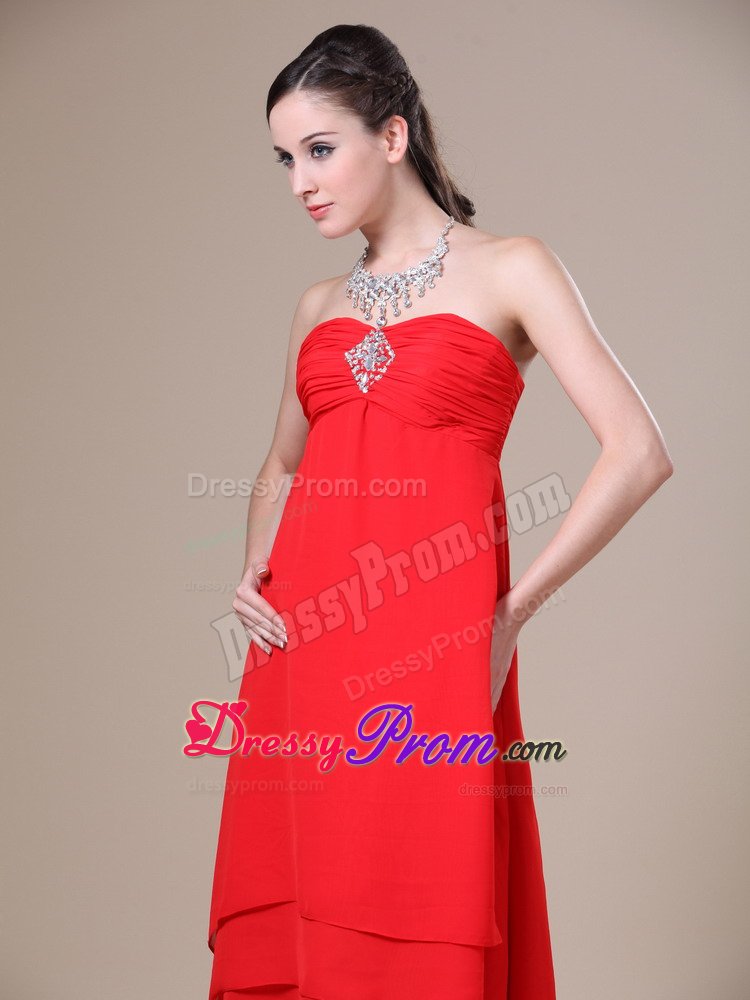 Sophisticated Red Prom Dresses Beading High-low with Zipper up Back