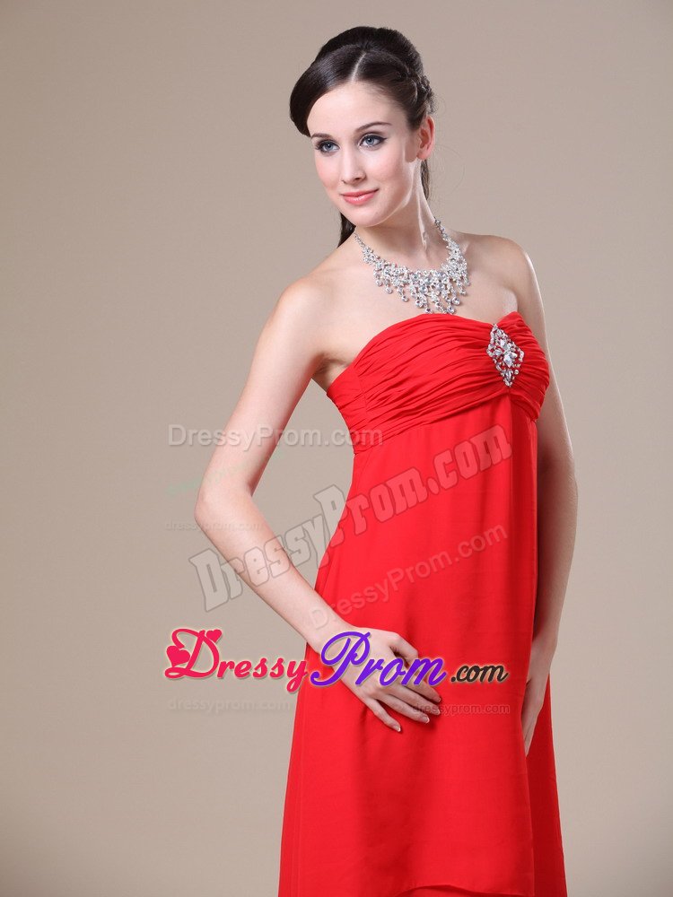 Sophisticated Red Prom Dresses Beading High-low with Zipper up Back