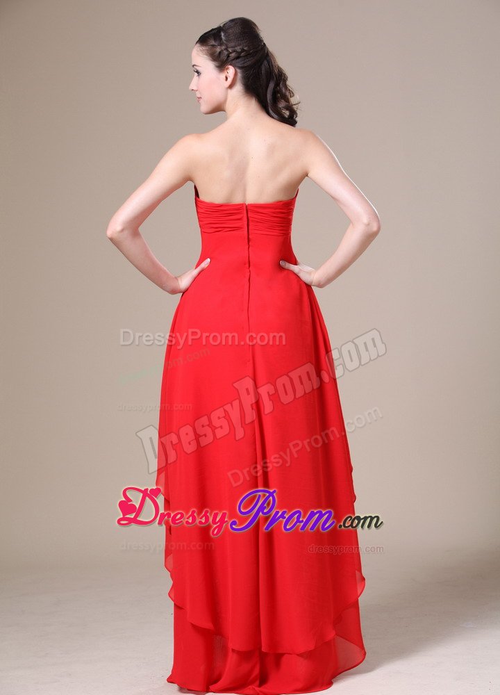 Sophisticated Red Prom Dresses Beading High-low with Zipper up Back