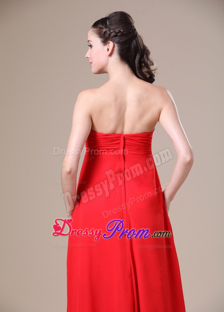 Sophisticated Red Prom Dresses Beading High-low with Zipper up Back