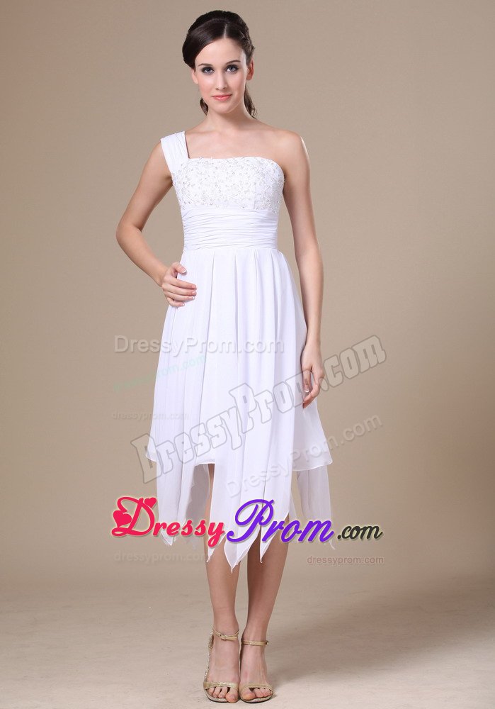 up-To-Date One Shoulder Prom Party Dresses Asymmetrical Appliques