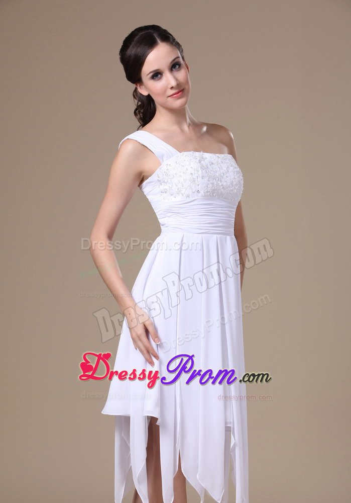 up-To-Date One Shoulder Prom Party Dresses Asymmetrical Appliques
