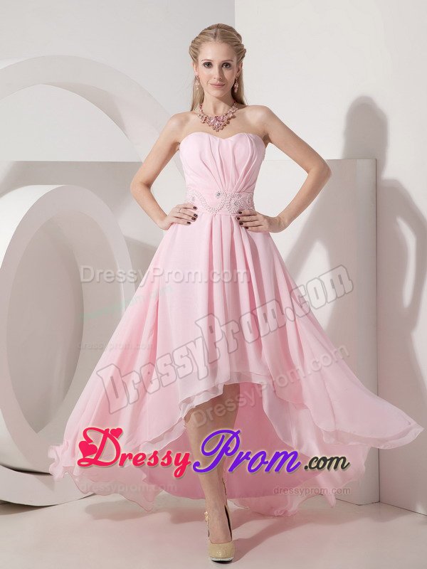 Pink Side Zipper Prom Gowns Beading Sweetheart High-low in Maringa