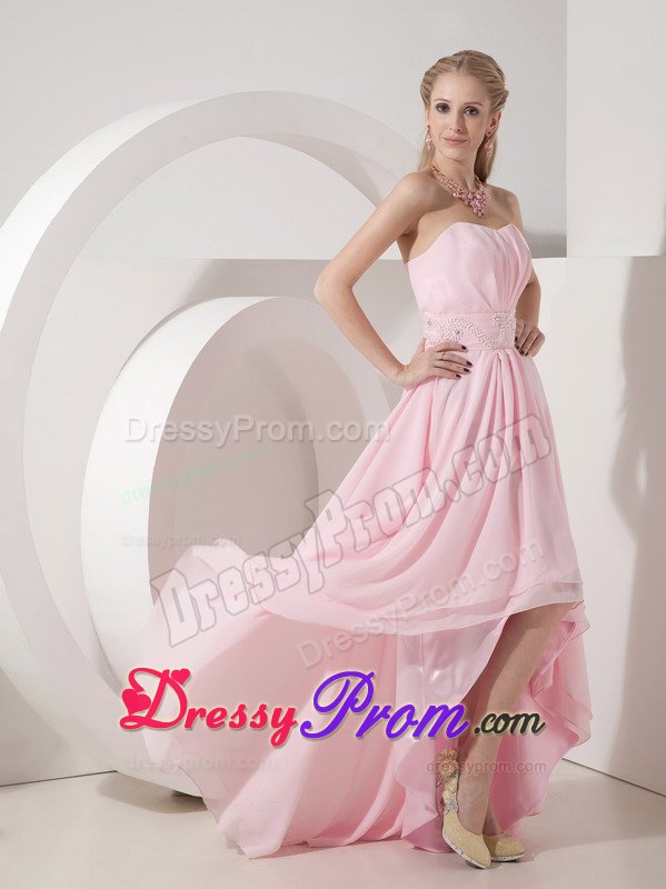 Pink Side Zipper Prom Gowns Beading Sweetheart High-low in Maringa