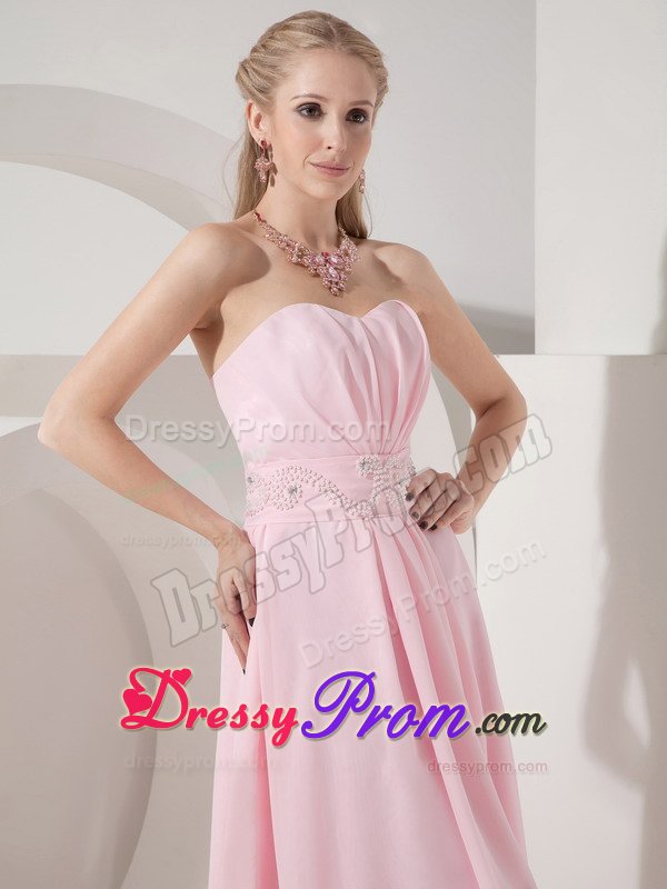 Pink Side Zipper Prom Gowns Beading Sweetheart High-low in Maringa