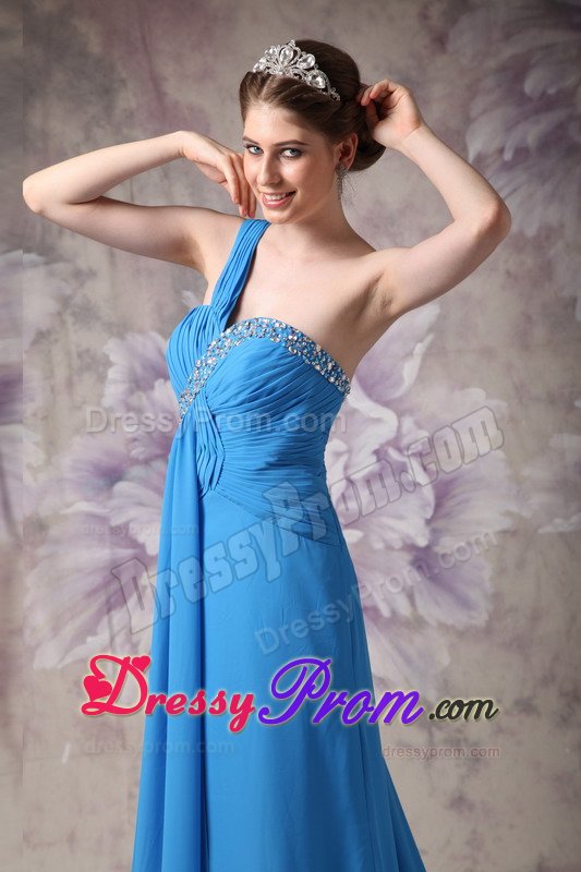 Gorgeous One Shoulder Prom Gown Dress Ruched and Beaded Bodice