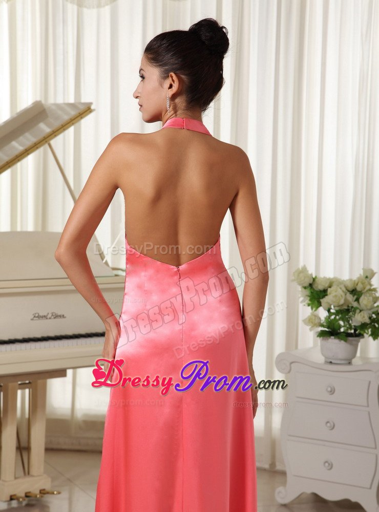 Watermelon v-Neck Halter Top Prom Evening Dresses with the Back out