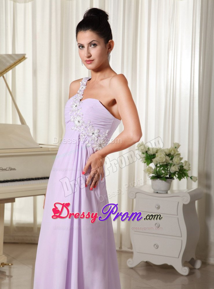 One Shoulder Appliques Prom Graduation Dresses Sweep Train in Lilac