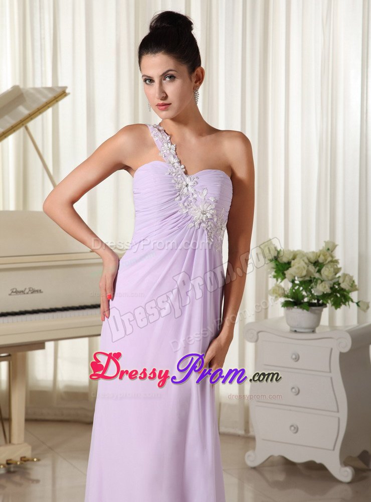 One Shoulder Appliques Prom Graduation Dresses Sweep Train in Lilac