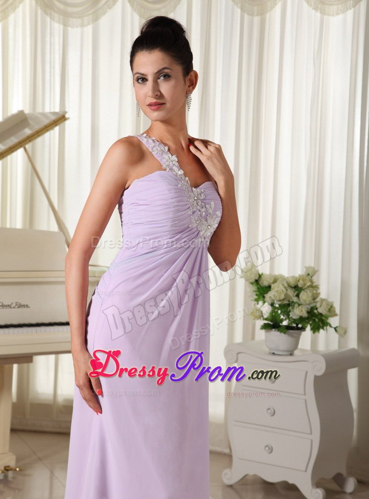 One Shoulder Appliques Prom Graduation Dresses Sweep Train in Lilac