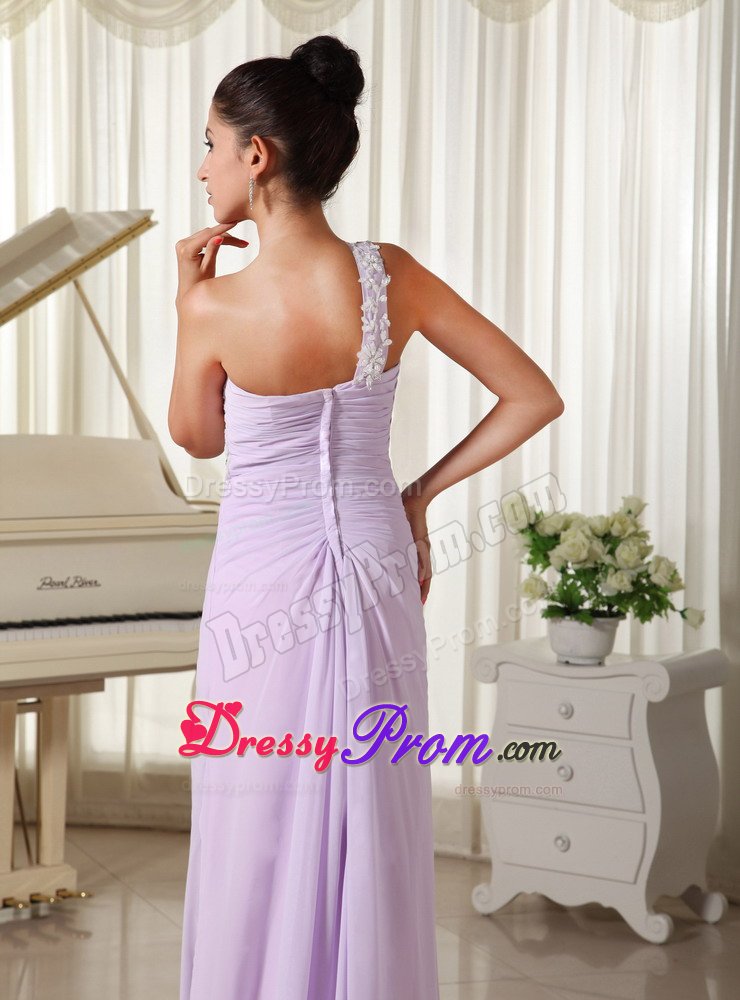 One Shoulder Appliques Prom Graduation Dresses Sweep Train in Lilac