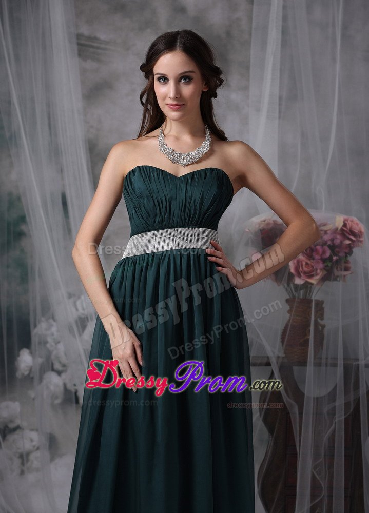 Delish Sweetheart Prom Holiday Dress Ruches Beaded Sash Dark Green
