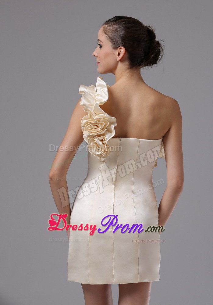 Champagne Mini-length Prom Gown One Shoulder Hand Made Flowers
