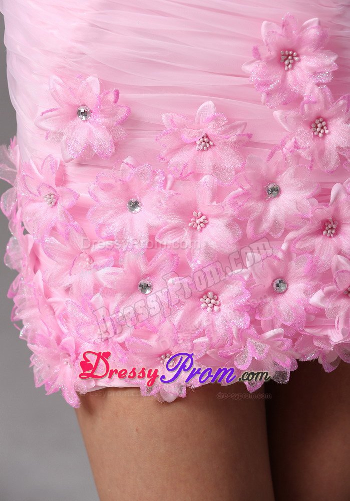 Ruching Prom Cocktail Dresses Beaded Hand Made Flowers Mini-length