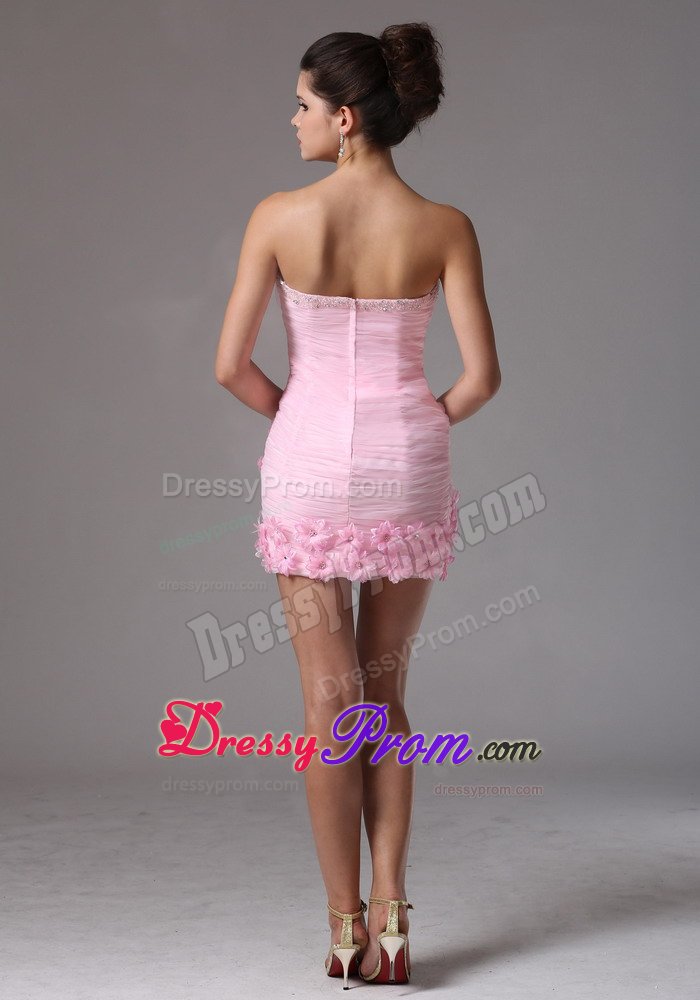 Ruching Prom Cocktail Dresses Beaded Hand Made Flowers Mini-length