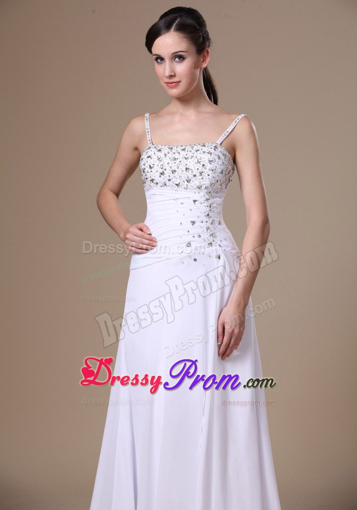 Delish Prom Holiday Dress Beading Straps with Slit on the Side in White