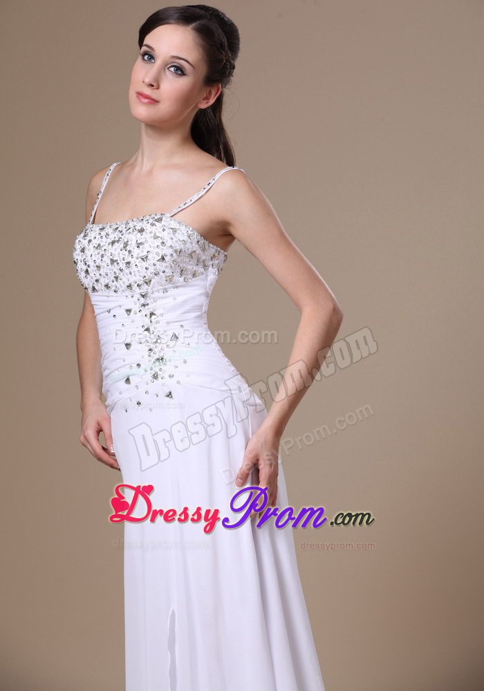 Delish Prom Holiday Dress Beading Straps with Slit on the Side in White