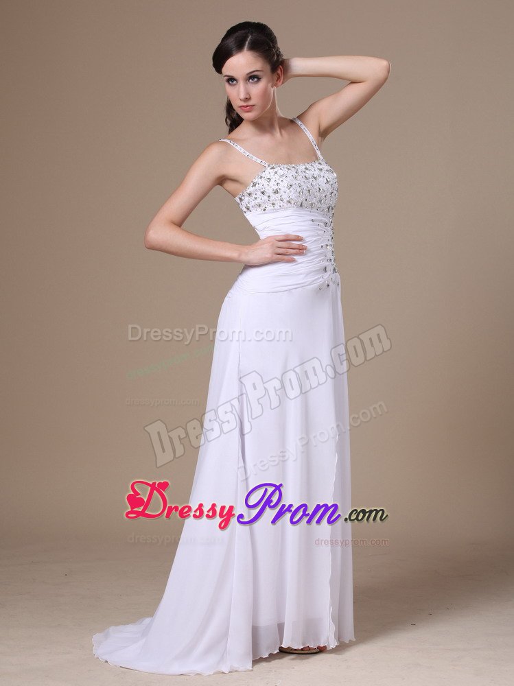 Delish Prom Holiday Dress Beading Straps with Slit on the Side in White