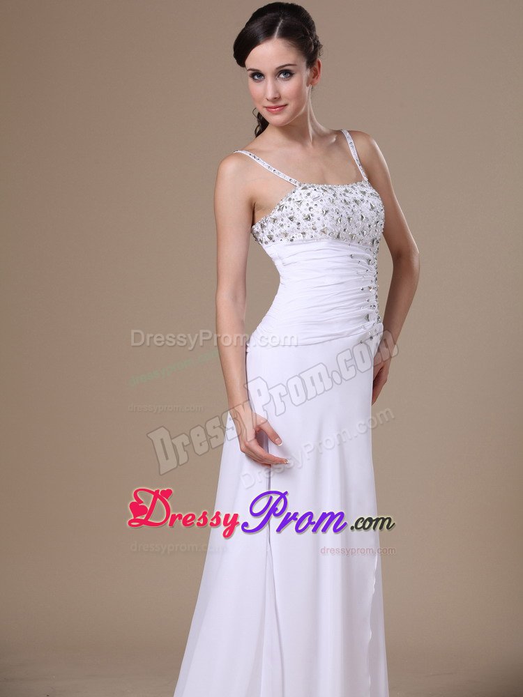 Delish Prom Holiday Dress Beading Straps with Slit on the Side in White