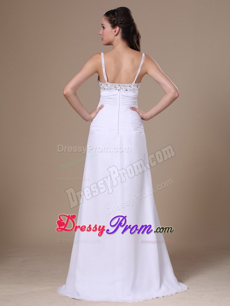 Delish Prom Holiday Dress Beading Straps with Slit on the Side in White