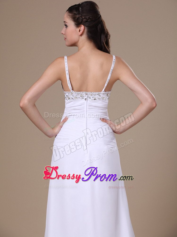 Delish Prom Holiday Dress Beading Straps with Slit on the Side in White
