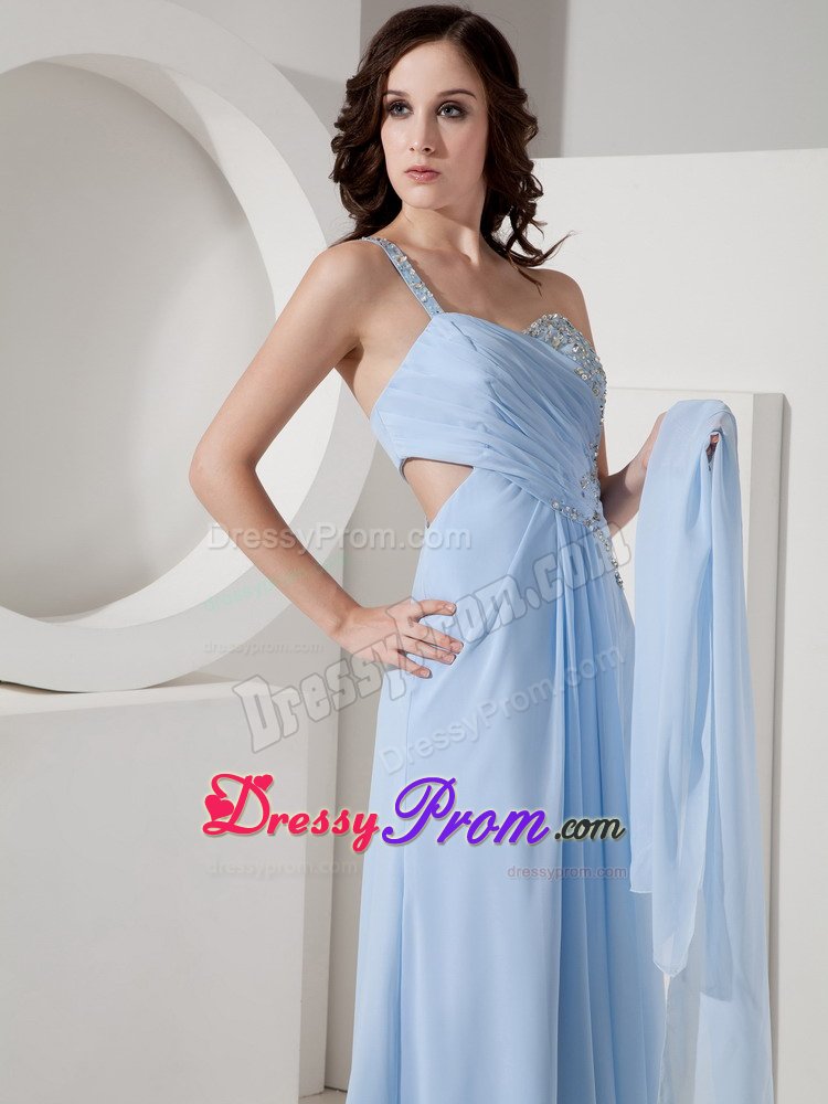 Beaded One Shoulder Senior Prom Stomach Cutout with Slit on the Side