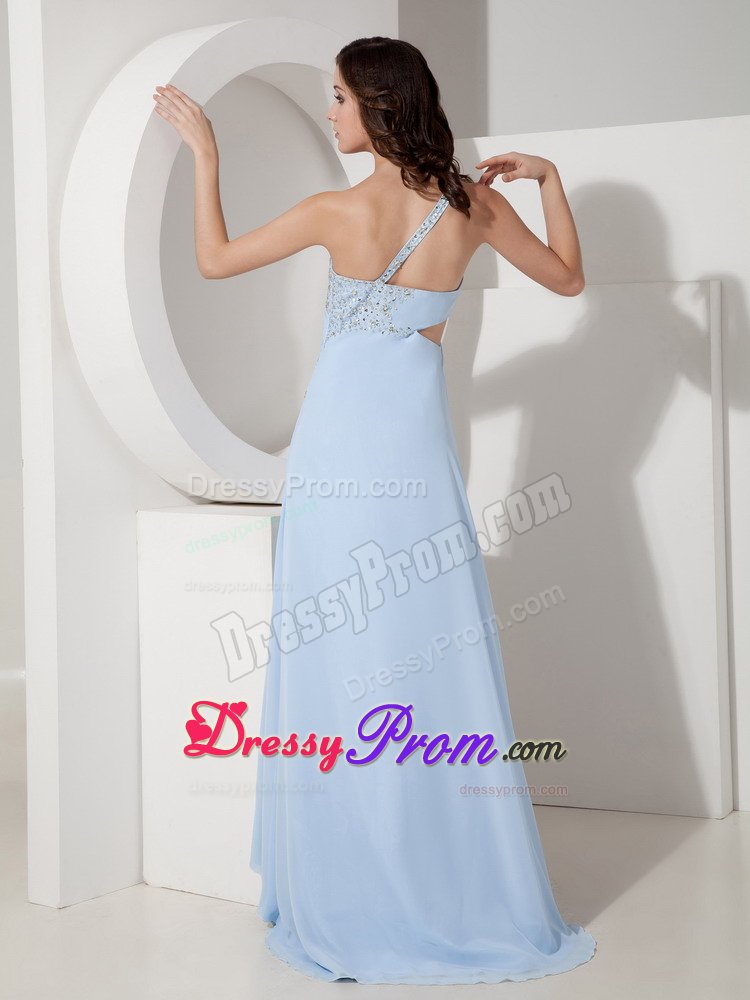 Beaded One Shoulder Senior Prom Stomach Cutout with Slit on the Side