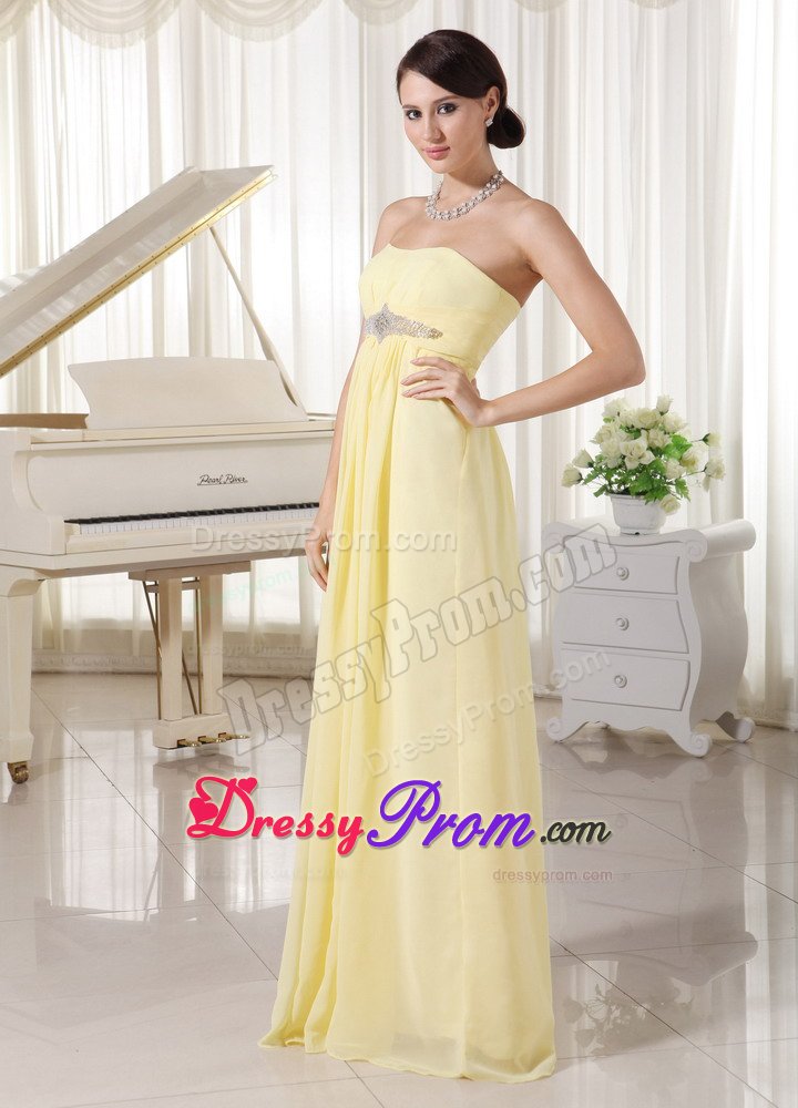Tasty Empire Strapless Beaded Prom Bridesmaid Dress in Light Yellow