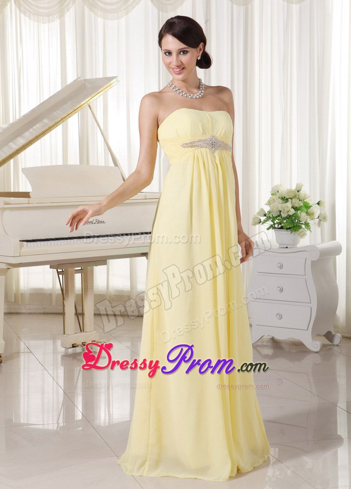 Tasty Empire Strapless Beaded Prom Bridesmaid Dress in Light Yellow