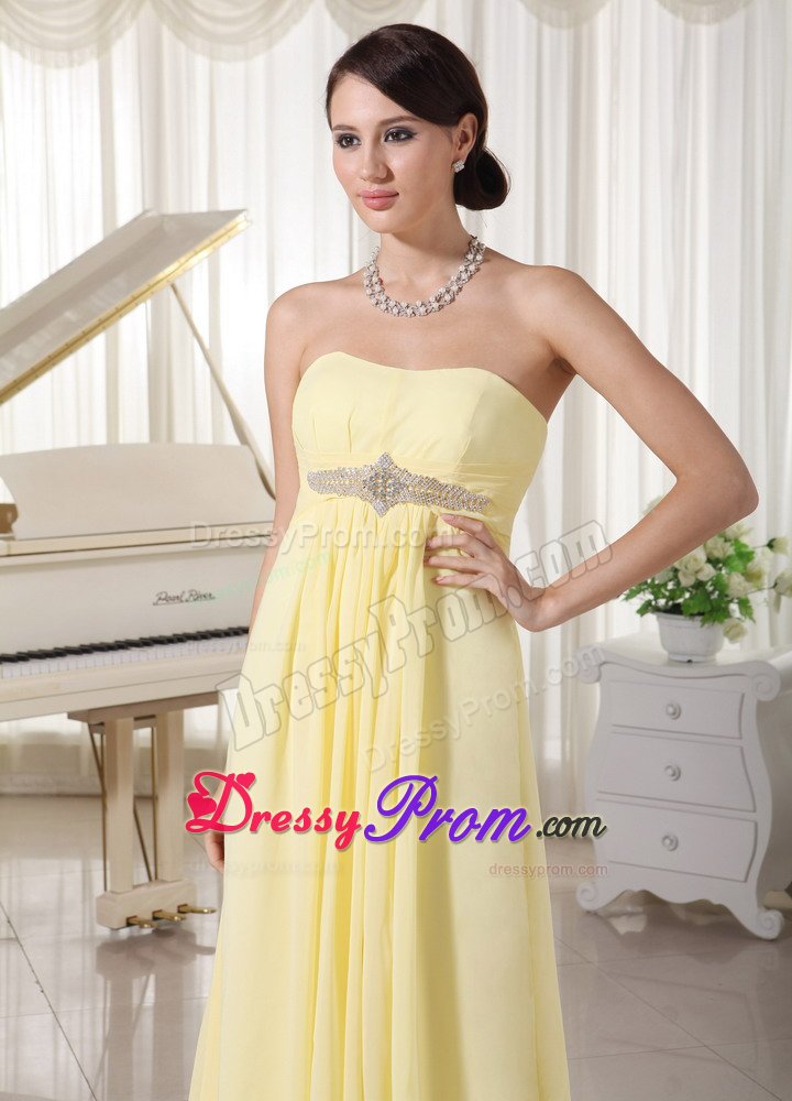Tasty Empire Strapless Beaded Prom Bridesmaid Dress in Light Yellow