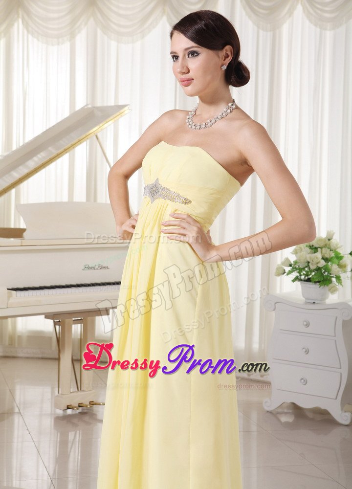 Tasty Empire Strapless Beaded Prom Bridesmaid Dress in Light Yellow