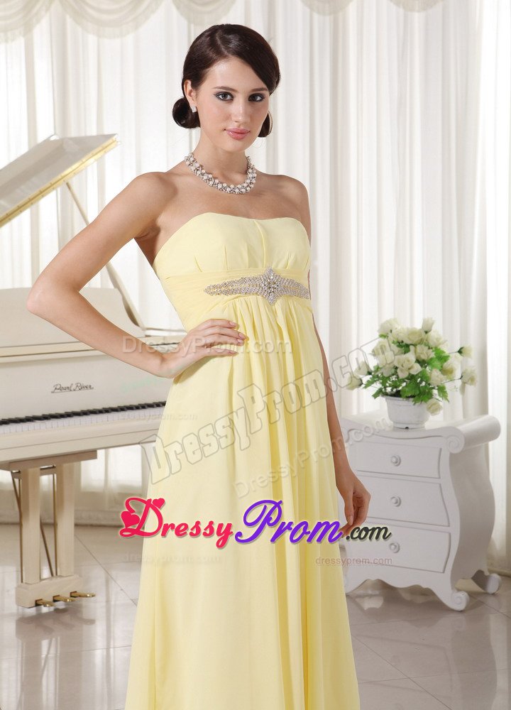 Tasty Empire Strapless Beaded Prom Bridesmaid Dress in Light Yellow