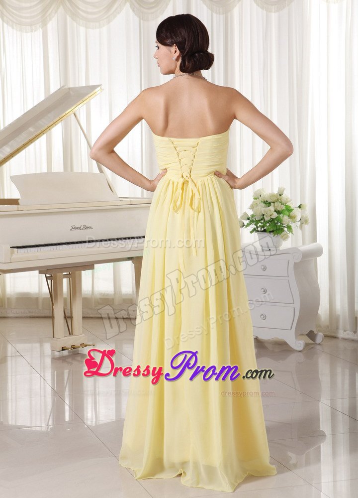Tasty Empire Strapless Beaded Prom Bridesmaid Dress in Light Yellow