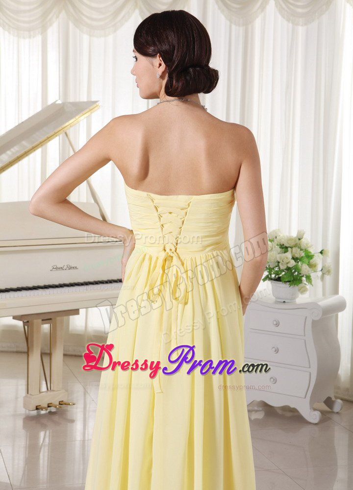 Tasty Empire Strapless Beaded Prom Bridesmaid Dress in Light Yellow