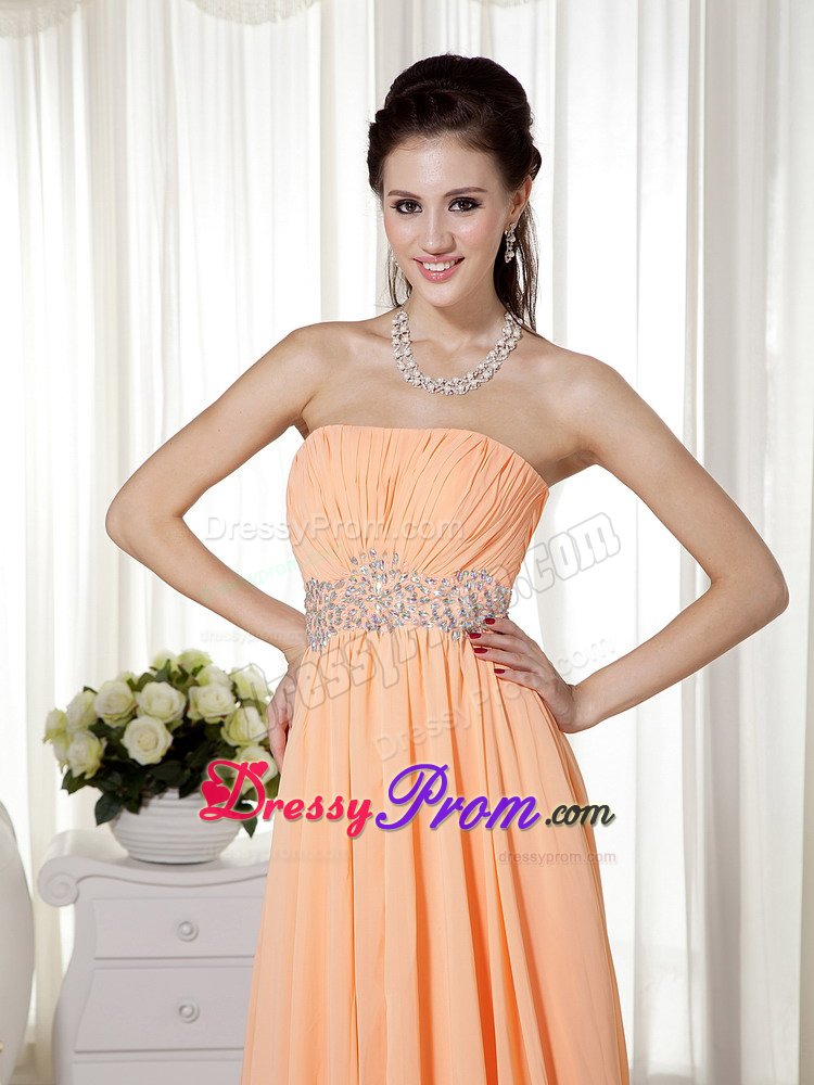 Pretty Strapless Beading Prom Holiday Dress Chiffon with Brush Train