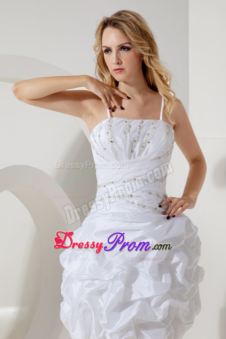 Angle Spaghetti Straps Prom Party Dresses Beading Mini-length in White