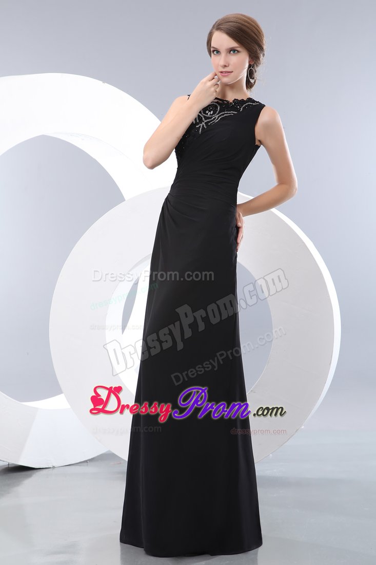 Simple Black Beaded Prom Celebrity Dress Sleeveless with Floor-length