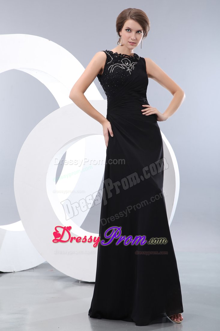 Simple Black Beaded Prom Celebrity Dress Sleeveless with Floor-length