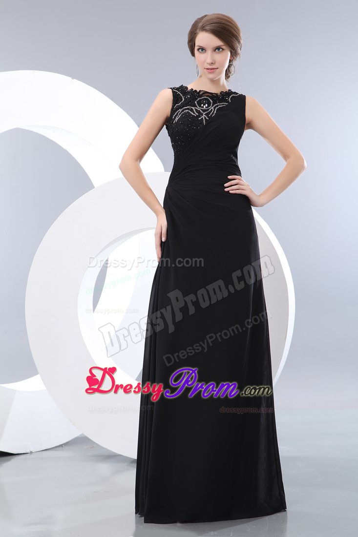 Simple Black Beaded Prom Celebrity Dress Sleeveless with Floor-length